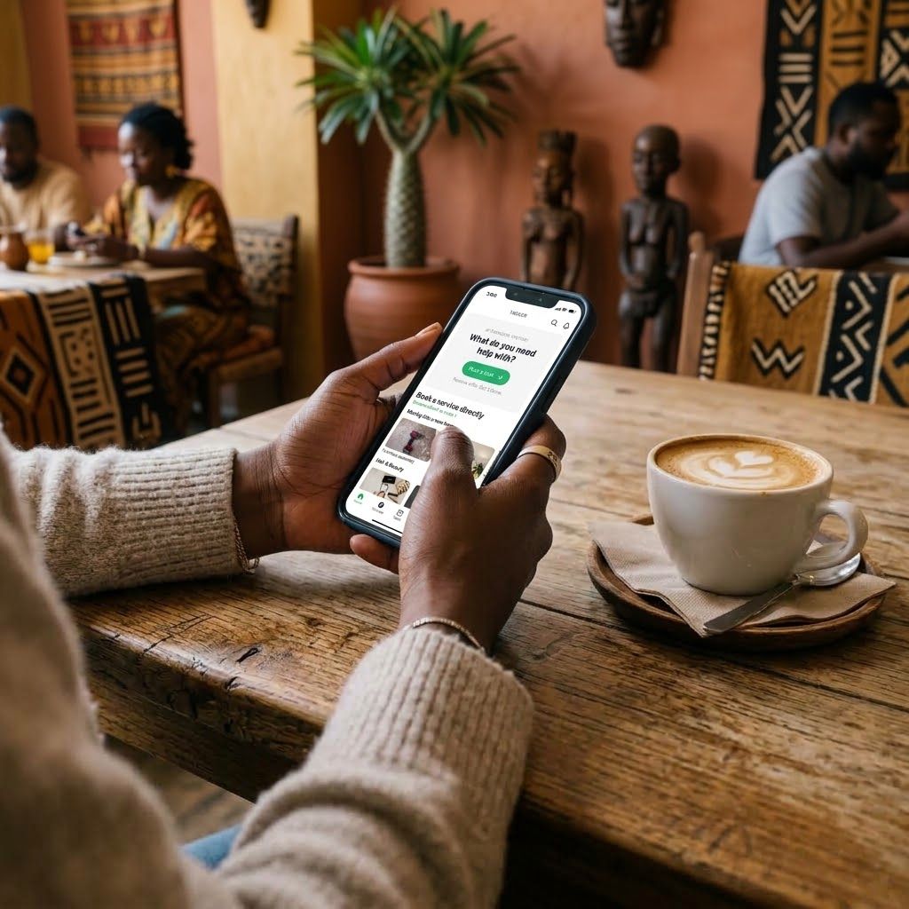 Person holding phone at cafe with coffee cup
